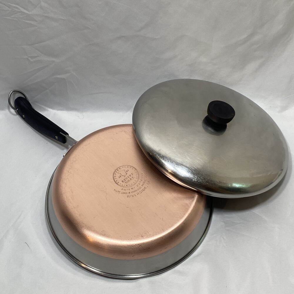 Revere Ware 10” Skillet Frying Pan Lid Copper Bottom Stainless Steel Pre 1968